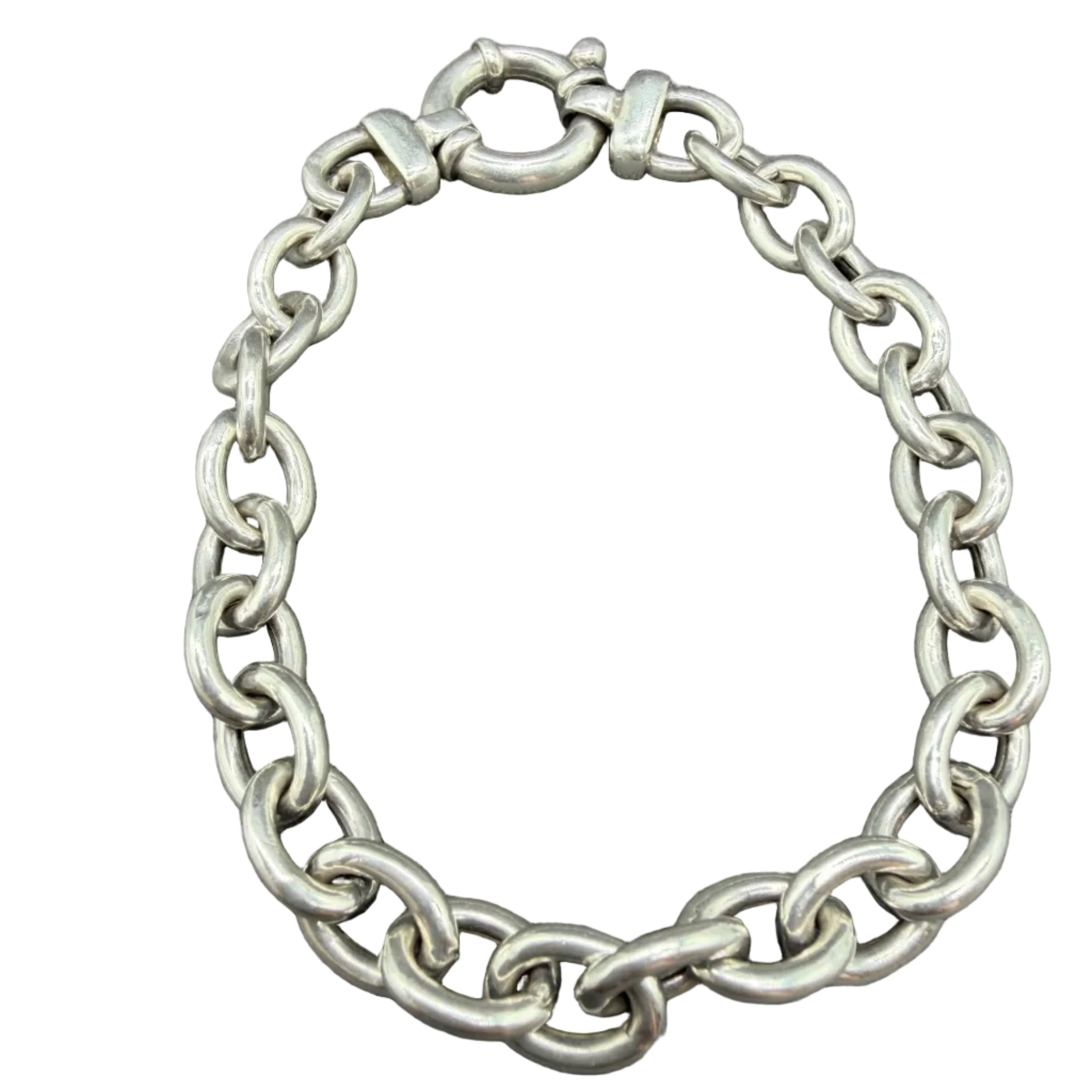 1970s Helen Andrews Sterling Silver Chunky Oval Link Bracelet, Made in Italy
