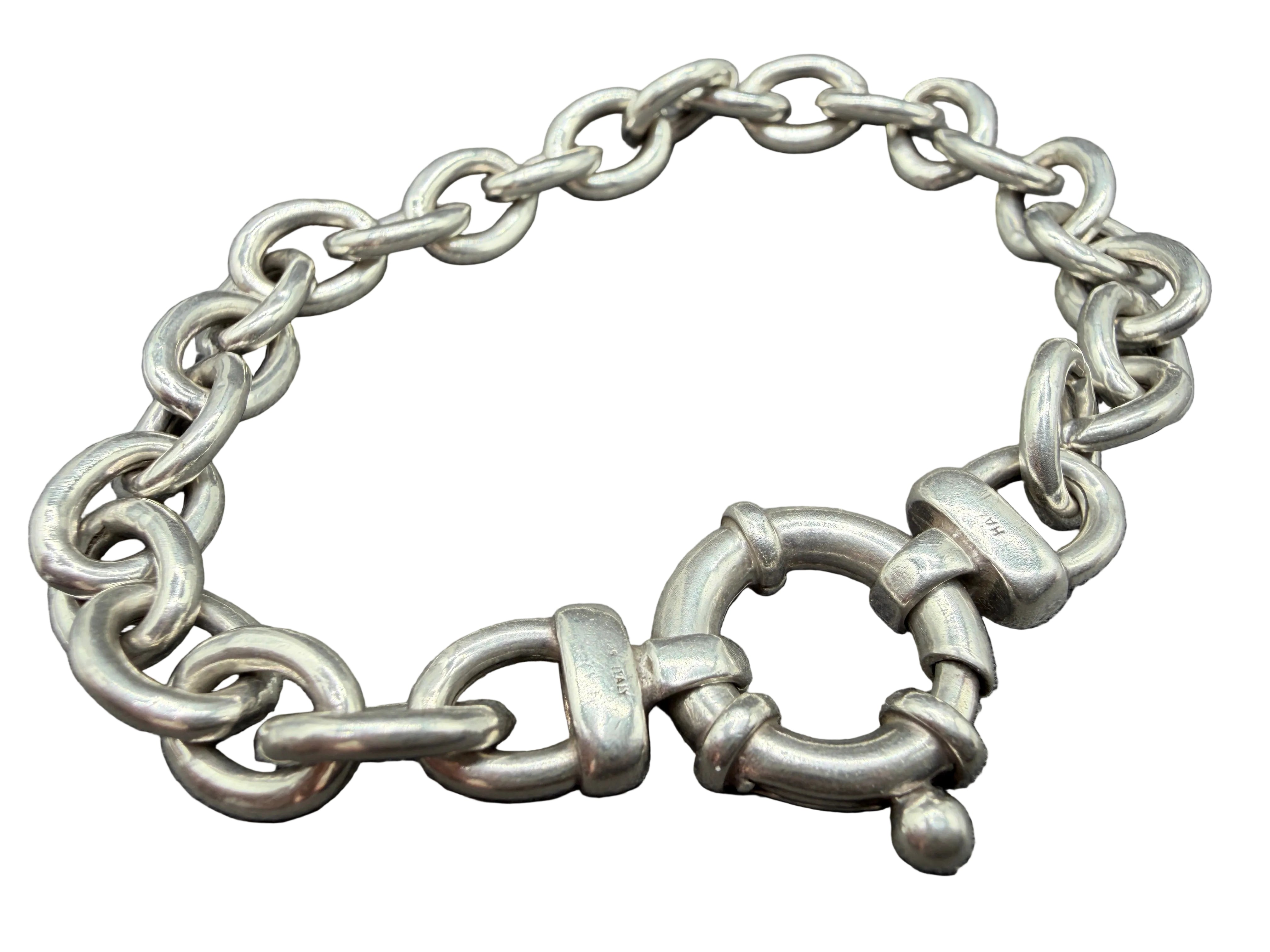 1970s Helen Andrews Sterling Silver Chunky Oval Link Bracelet, Made in Italy
