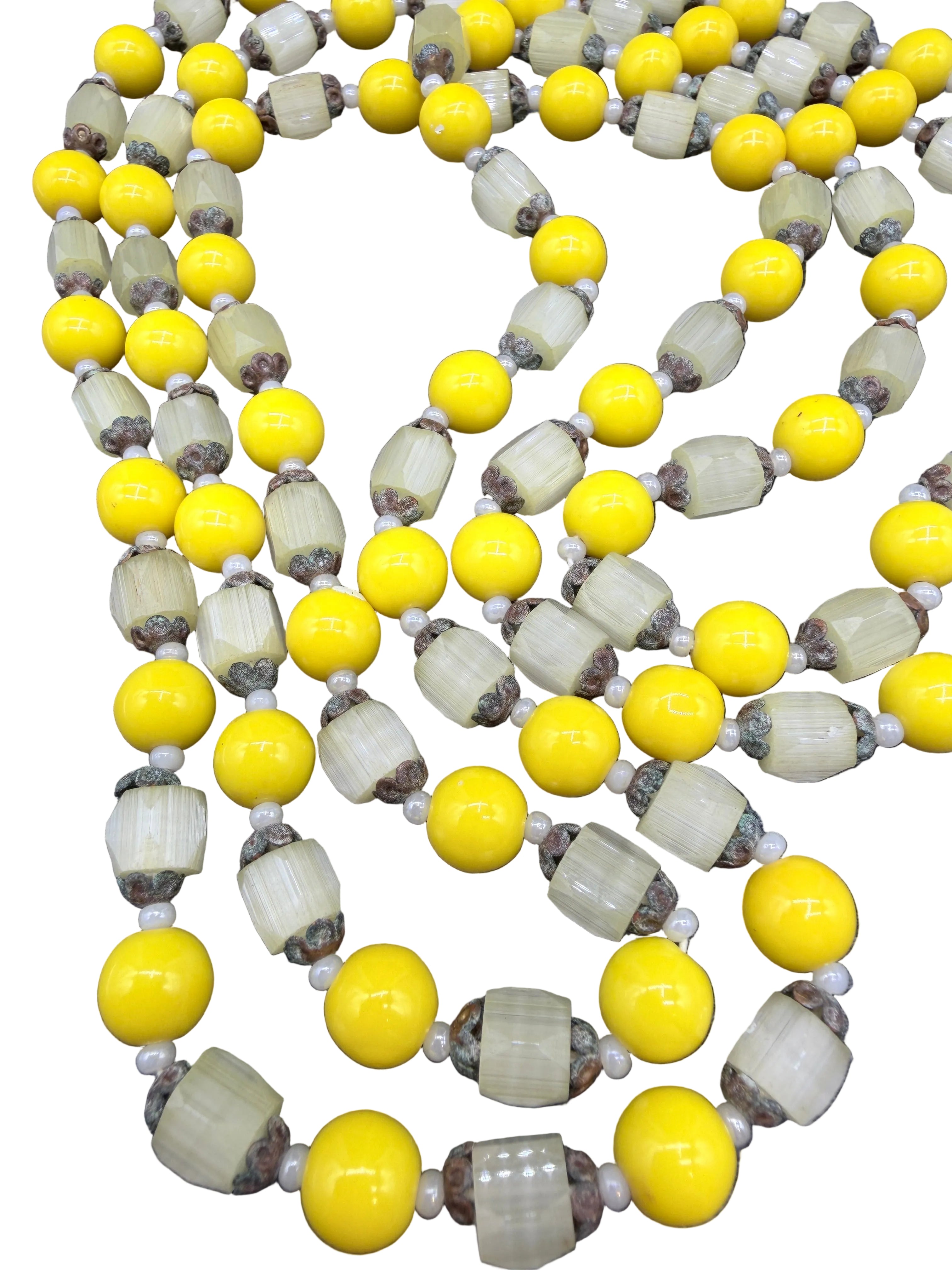 1940s Czech Yellow Glass Beaded Matinee-Length Necklace