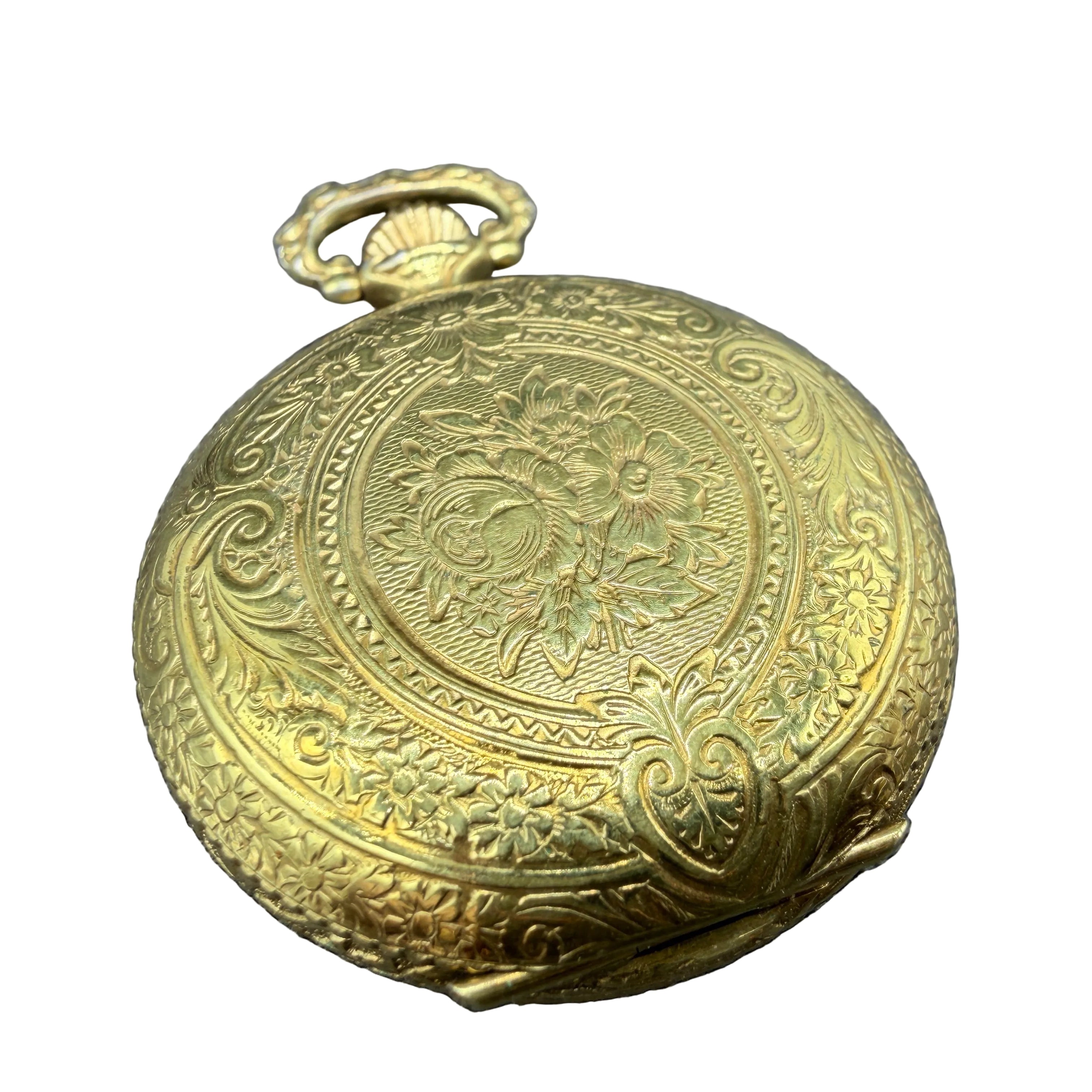 1950s CIRO Gold-Tone Etched Pocket Watch Charm (Working)