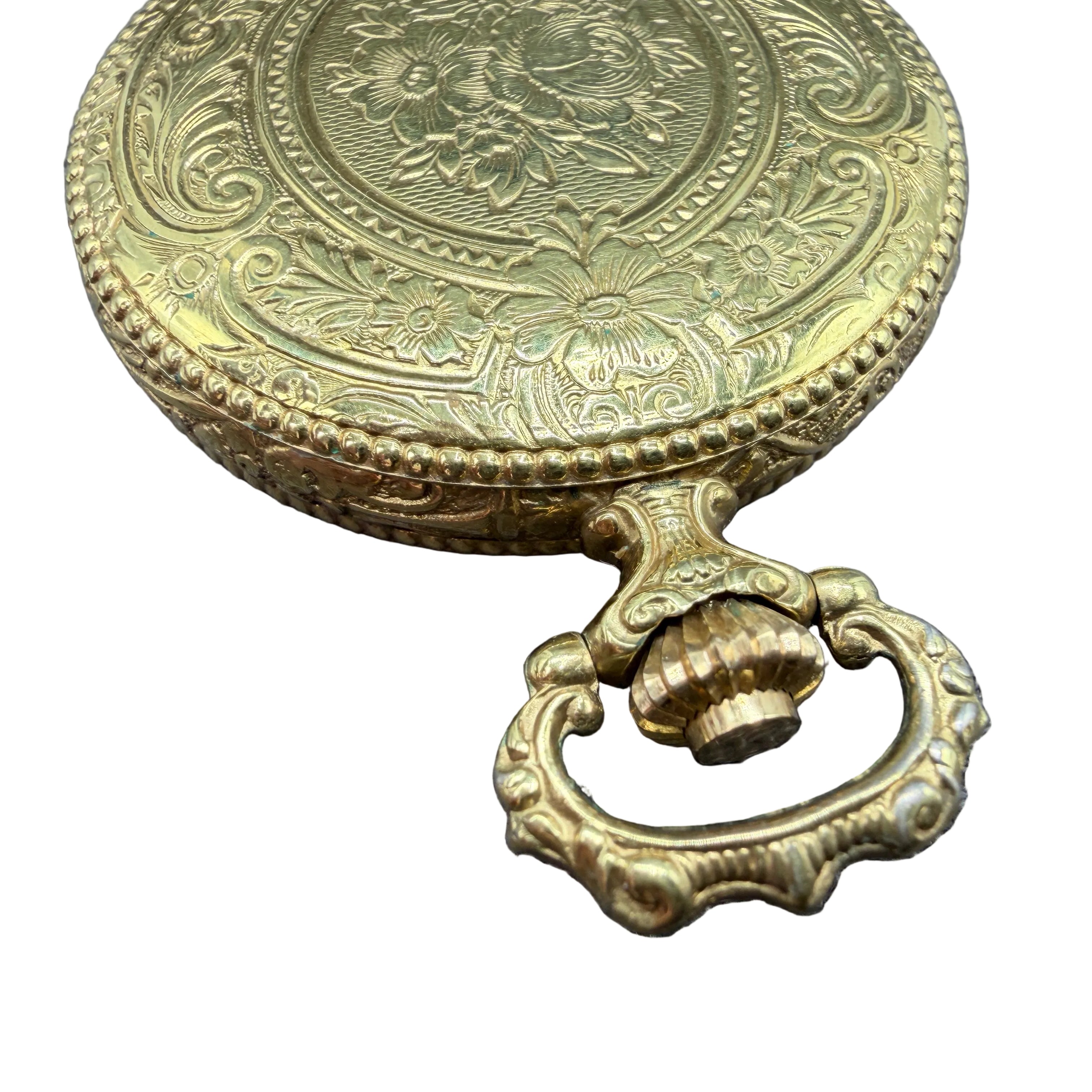 1950s CIRO Gold-Tone Etched Pocket Watch Charm (Working)