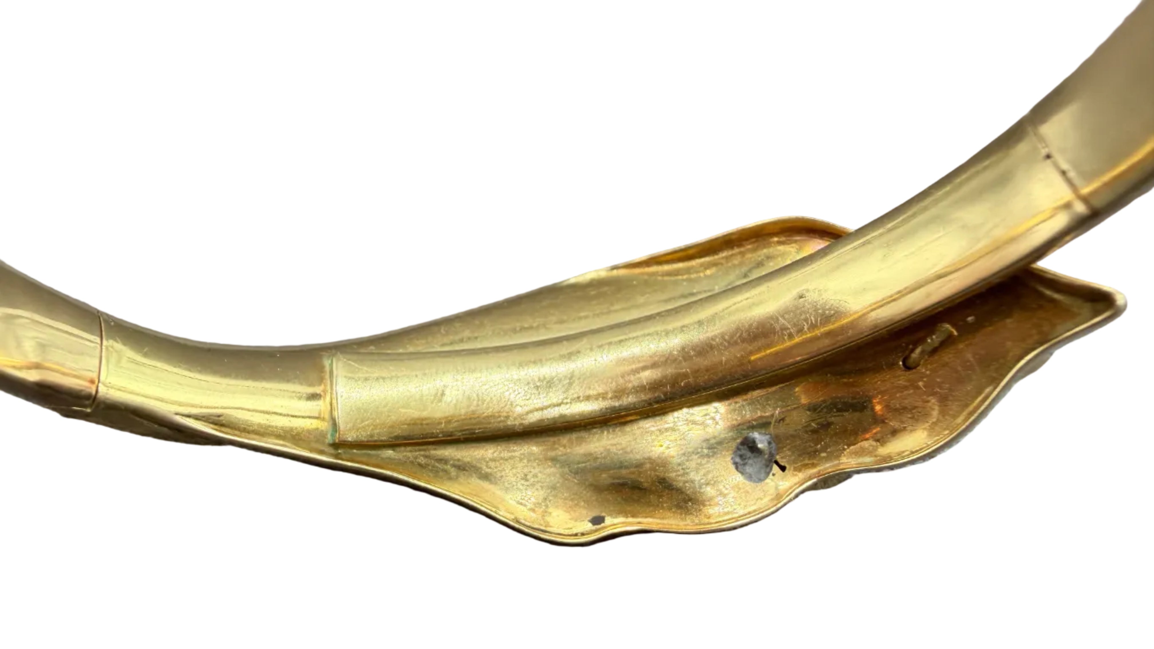 Victorian 14K Gold Hinged Bracelet with Green Guilloché Enamel Leaf, Seed Pearls & Wheat Motif