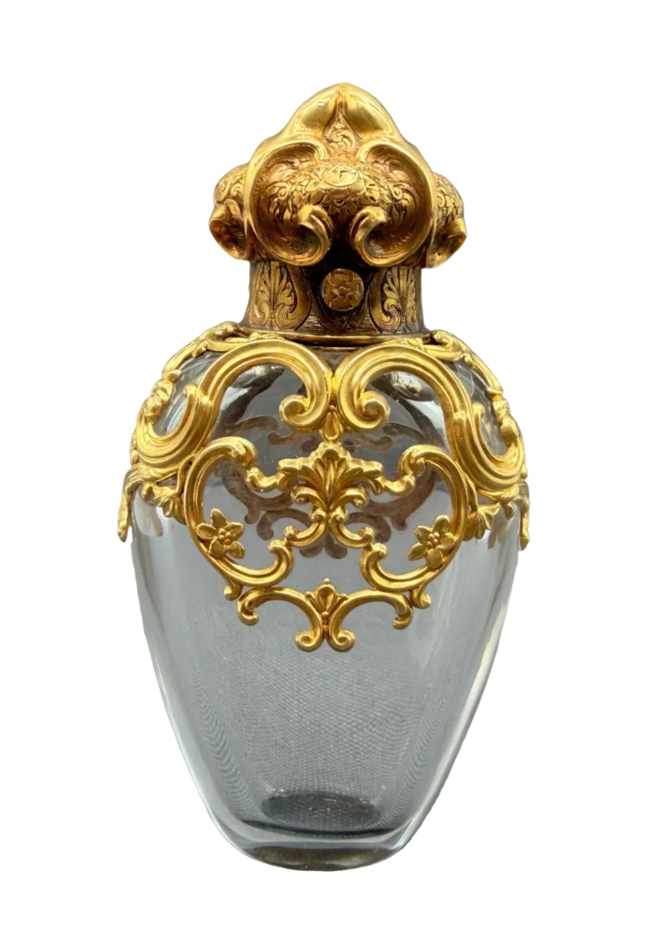 19th Century French Objet de Vertu Rococo Scent Bottle with 18K Gold Filigree Mount