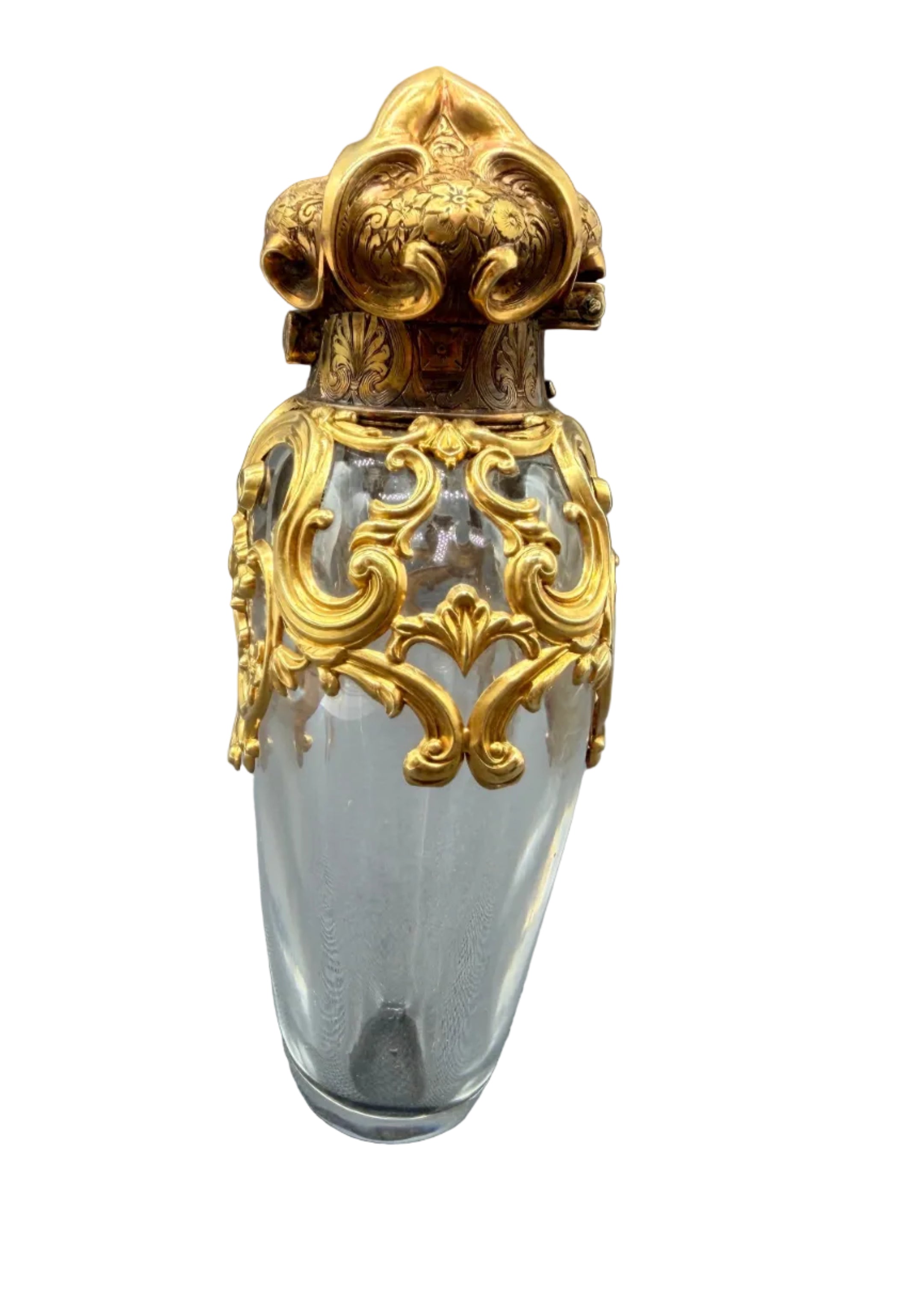 19th Century French Objet de Vertu Rococo Scent Bottle with 18K Gold Filigree Mount