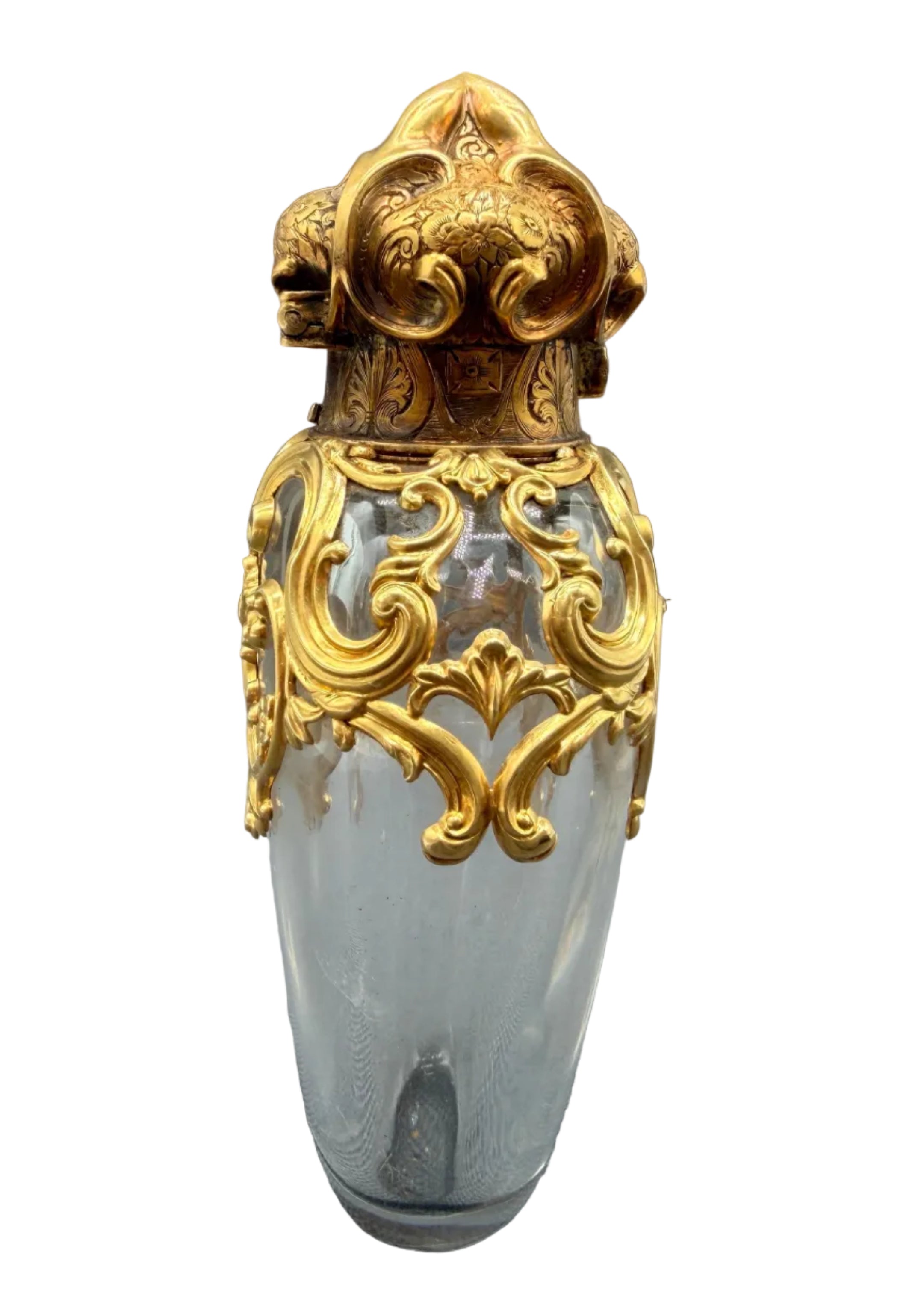 19th Century French Objet de Vertu Rococo Scent Bottle with 18K Gold Filigree Mount