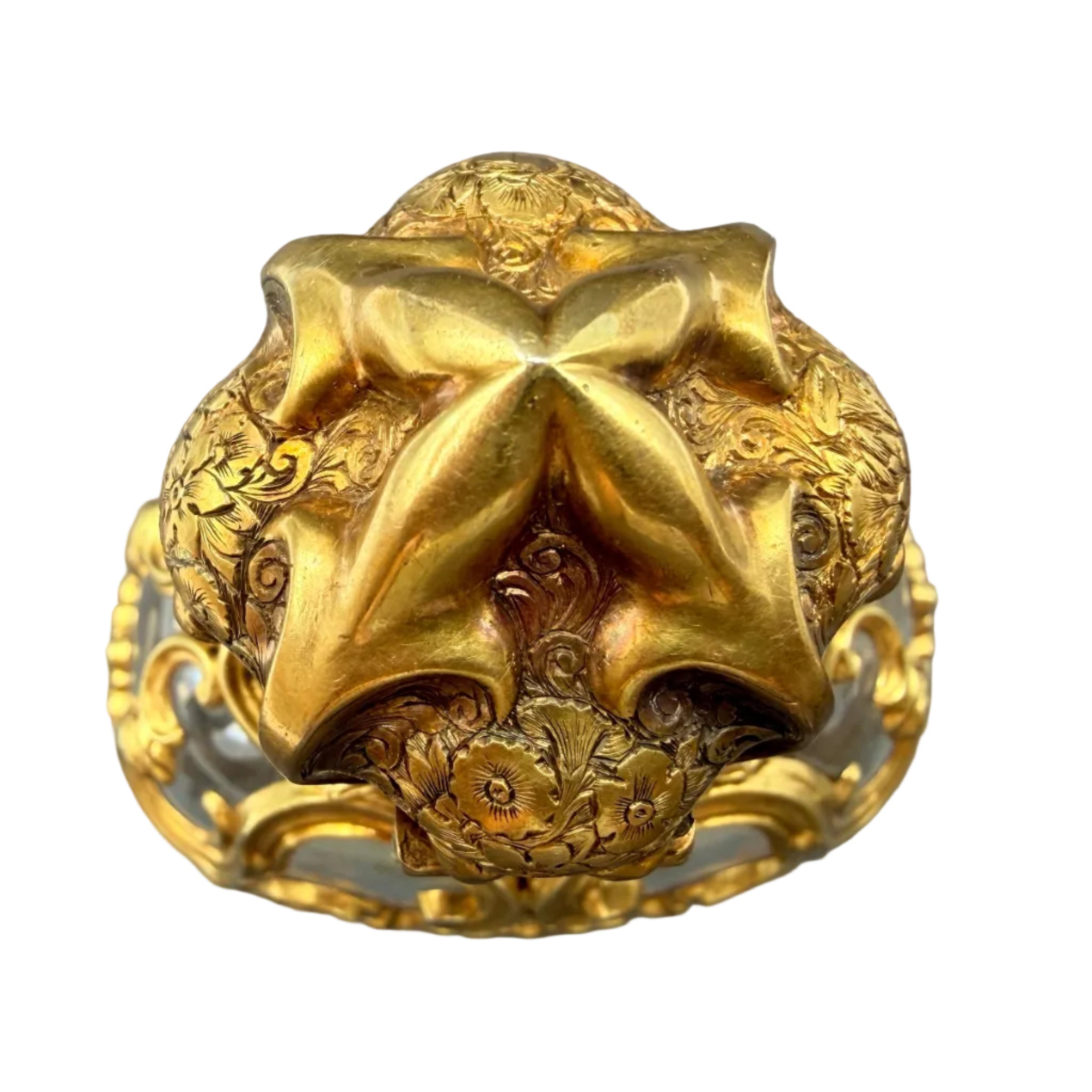 19th Century French Objet de Vertu Rococo Scent Bottle with 18K Gold Filigree Mount