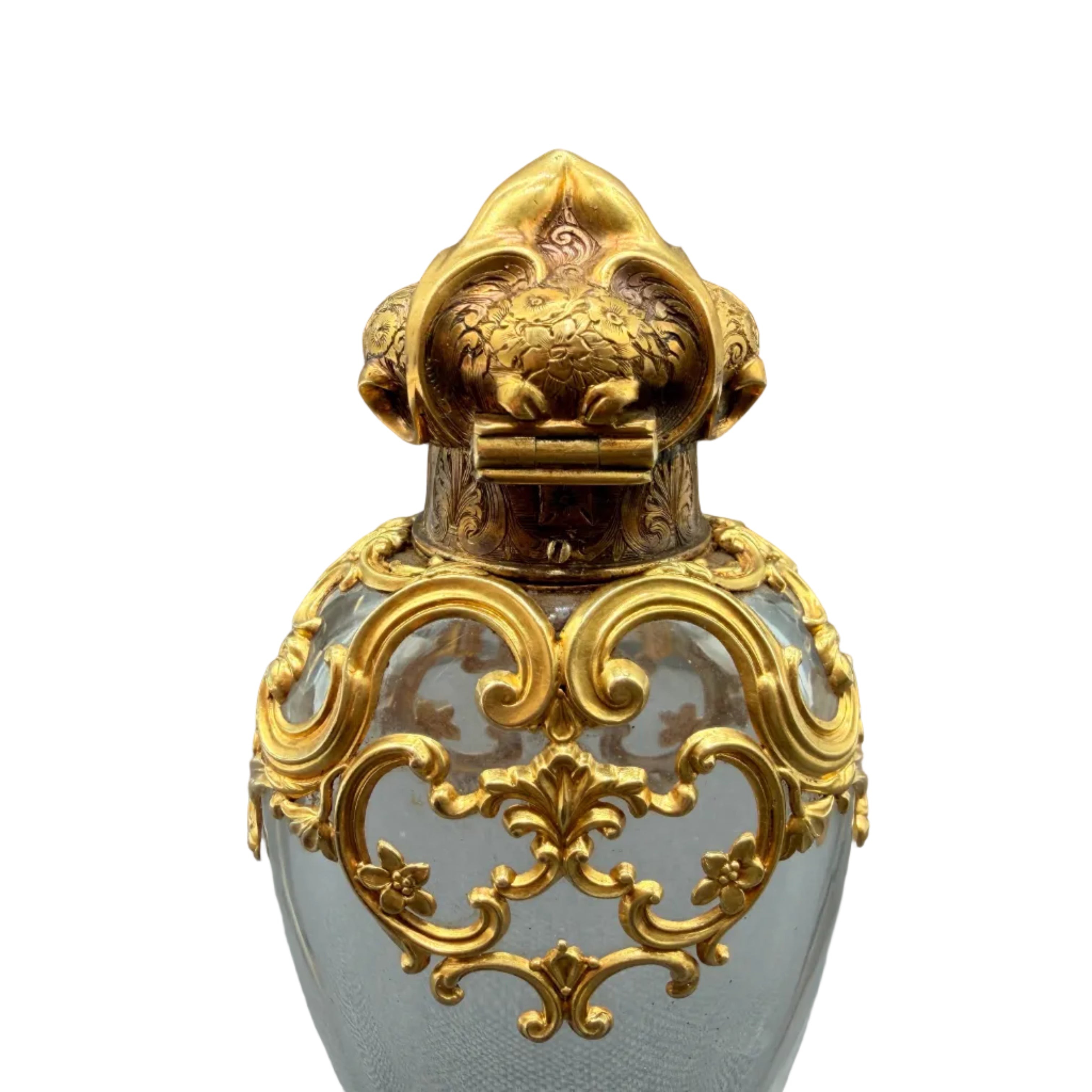 19th Century French Objet de Vertu Rococo Scent Bottle with 18K Gold Filigree Mount
