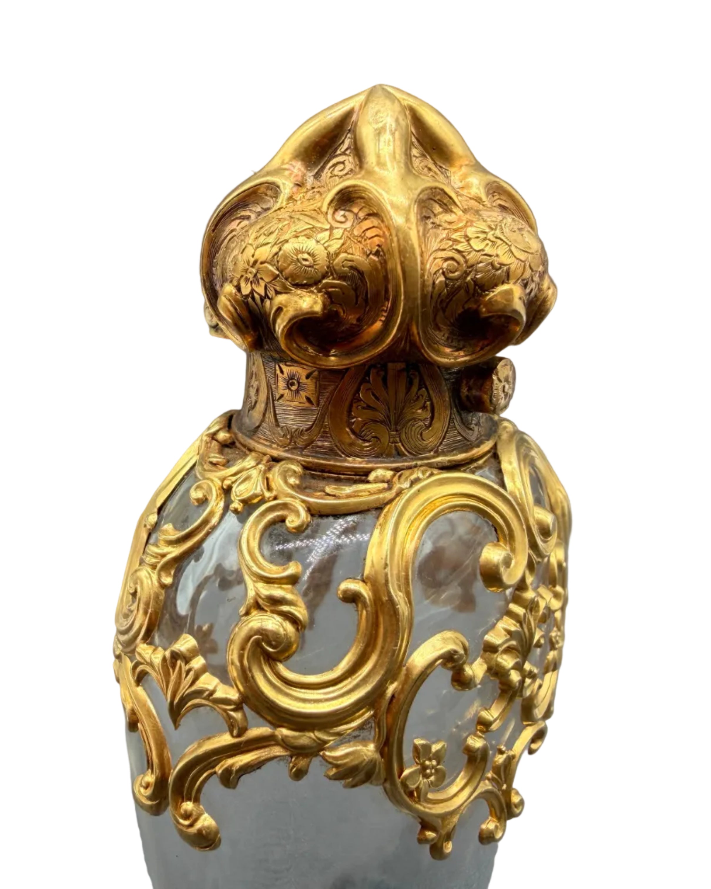 19th Century French Objet de Vertu Rococo Scent Bottle with 18K Gold Filigree Mount