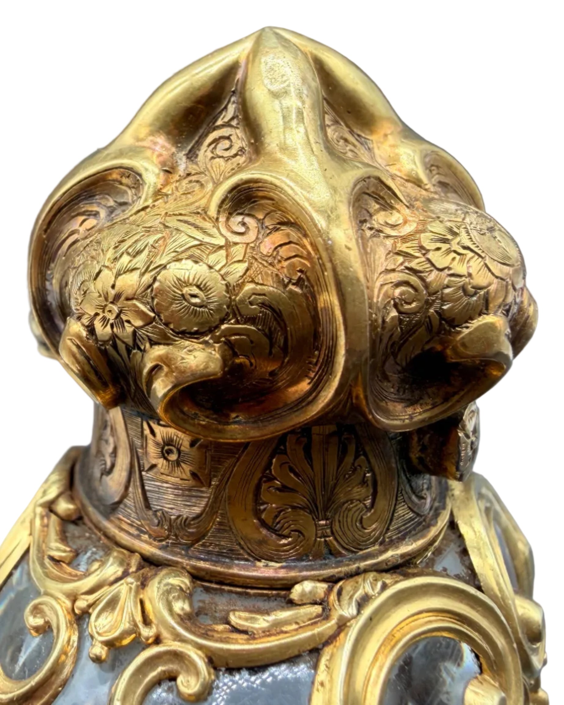 19th Century French Objet de Vertu Rococo Scent Bottle with 18K Gold Filigree Mount