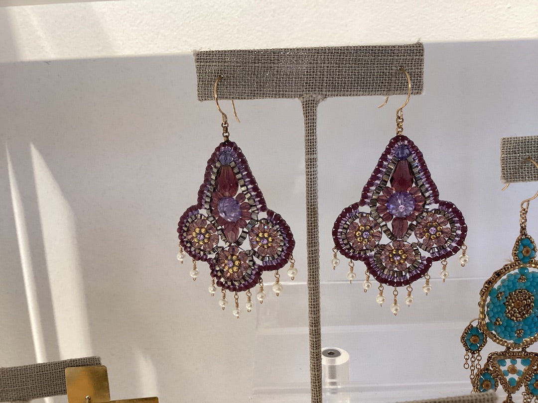 Miguel Ases Swarovski Crystal & Japanese Seed Bead Chandelier Earrings